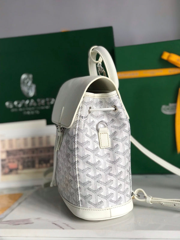 ALPIN MINI BACKPACK 21 IN WHITE LAMBSKIN AND GOYARDINE CANVAS