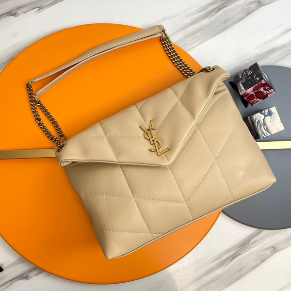 YSL Loulou Puffer Medium Bag 35cm Beige Glossy Leather