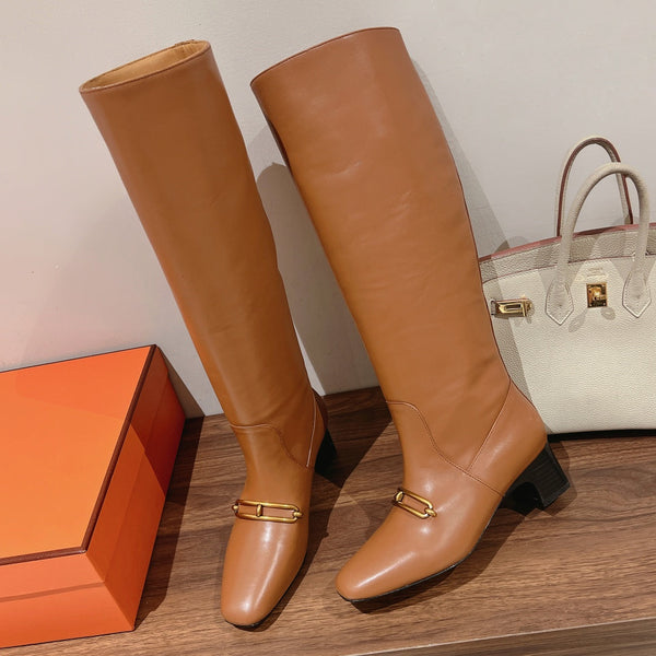 HM 26S Dora Gold Buckle Jumping Boots 5cm Tan Leather 112943