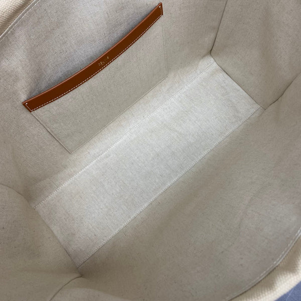 Celine Drawstring Cabas Bag Beige Brown Calfskin Textile
