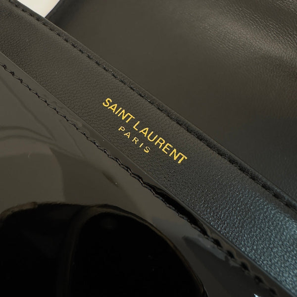 YSL Solferino Small Satchel Bag Black Gold Patent Leather 339430