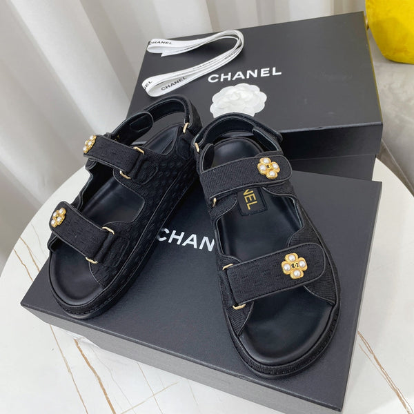 CC Dad Sandal Black Canvas Leather 742945