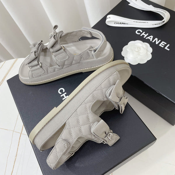CC 26s Sandals Grey Fabric Bow Embellishment