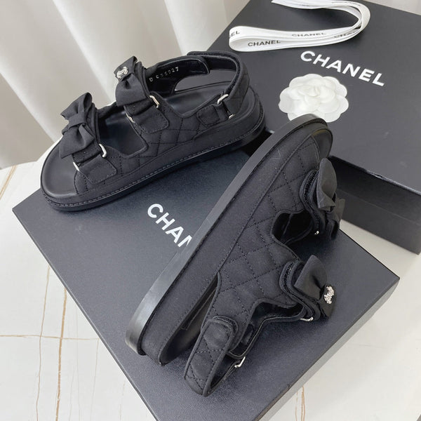 CC 26s Sandals Black Fabric Bow Embellishment