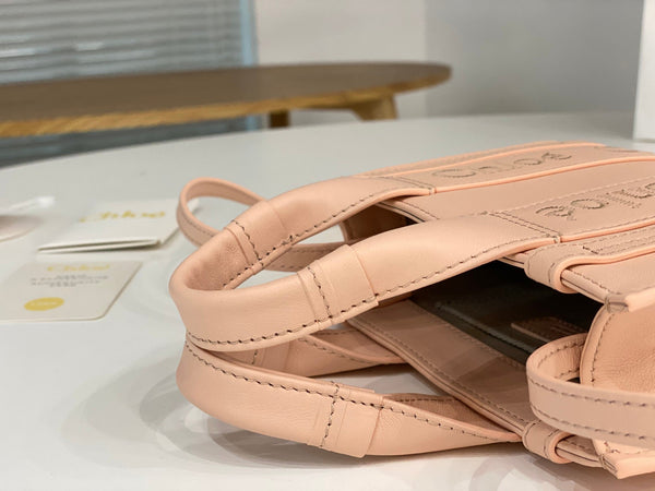 Chloé Woody mini tote bag 20cm pink calfskin
