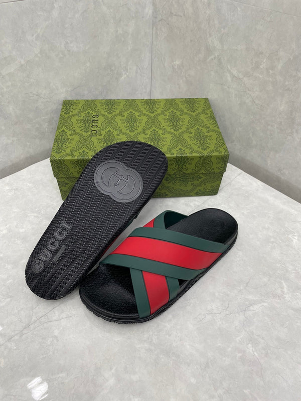GG Striped Rubber Slides Black Red Green Rubber 788223