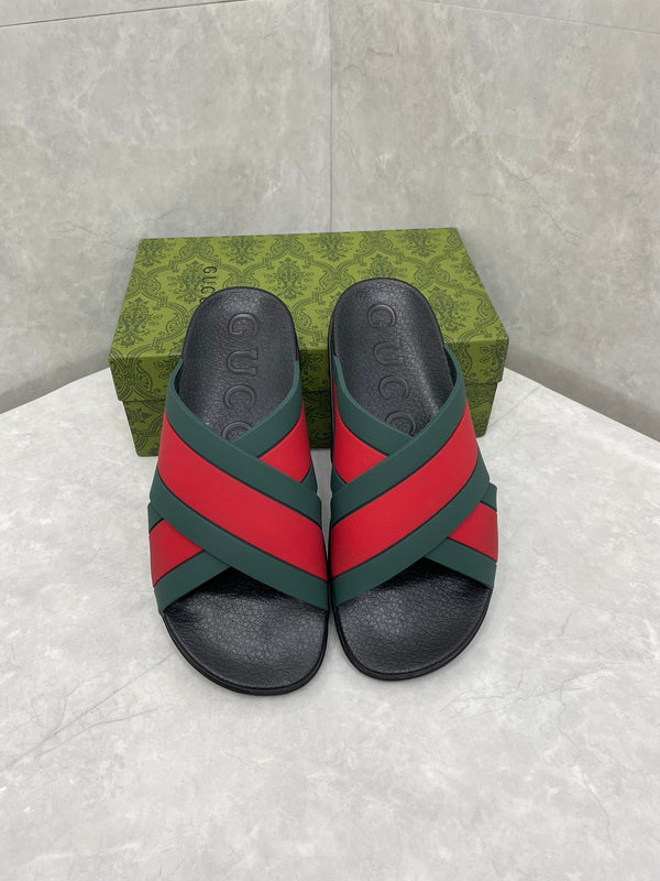 GG Striped Rubber Slides Black Red Green Rubber 788223