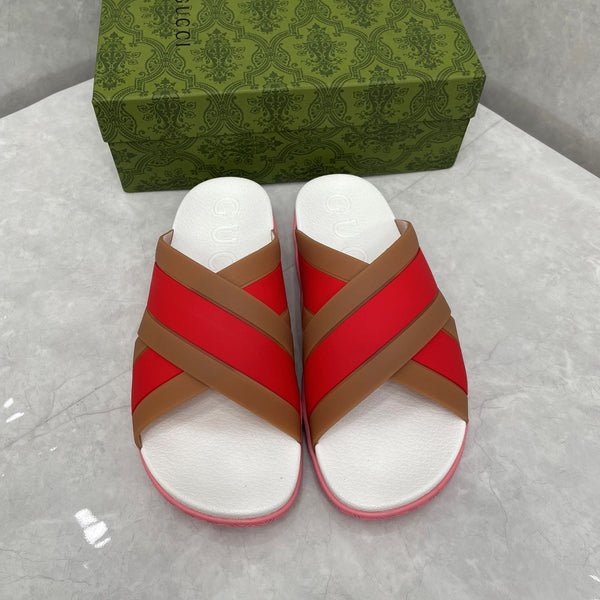 GG Striped Rubber Slides White Red Rubber 788222