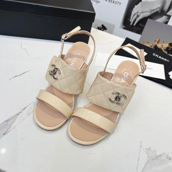 CC 26s Two-Strap Sandals 9cm Beige Patent Leather 867762