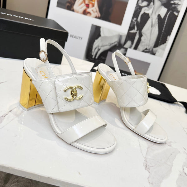 CC 26s Two-Strap Sandals 9cm White Patent Leather 867754