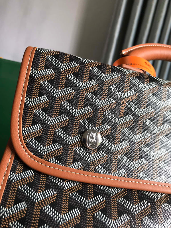 SAINT LÉGER BACKPACK 35 IN BROWN GOYARDINE CANVAS AND CALFSKIN WITH CARTOON PATCH
