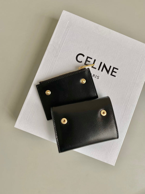 TRIPHOME 9 WALLET TWO-IN-ONE BLACK CALFSKIN