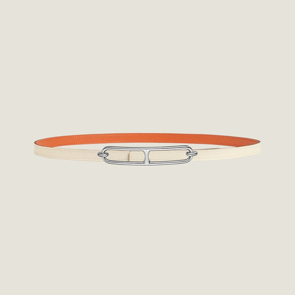 HM ROULIS BUCKLE & REVERSIBLE ORANGE AND WHITE LEATHER STRAP 13MM SILVER HARDWARE
