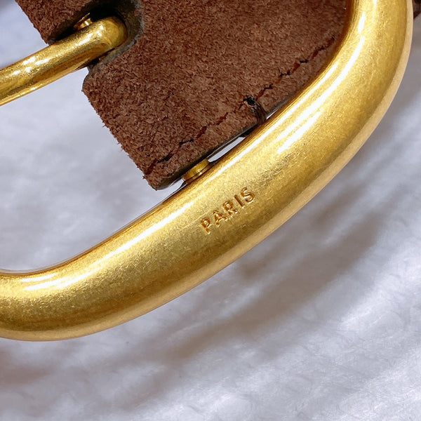 CL LARGE 35 MM BELT IN CHOCOLATE BROWN SUEDE GOLD HARDWARE