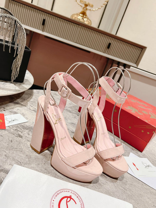 CL Loubi Bee Alta Sandal 13cm Pink Leather 825355
