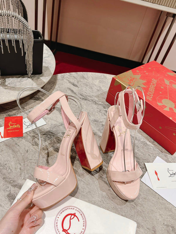 CL Loubi Bee Alta Sandal 13cm Pink Leather 825355