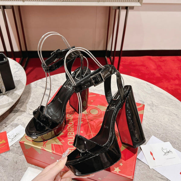 CL Loubi Bee Alta Sandal 13cm Black Patent Leather 825356