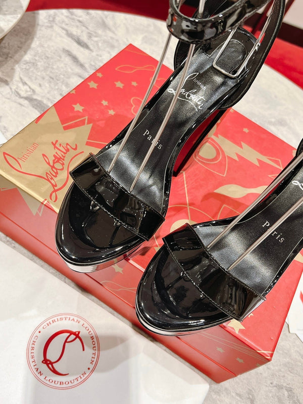 CL Loubi Bee Alta Sandal 13cm Black Patent Leather 825356
