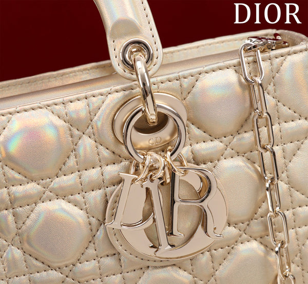 medium lady d-joy 26 beige metalic lambskin