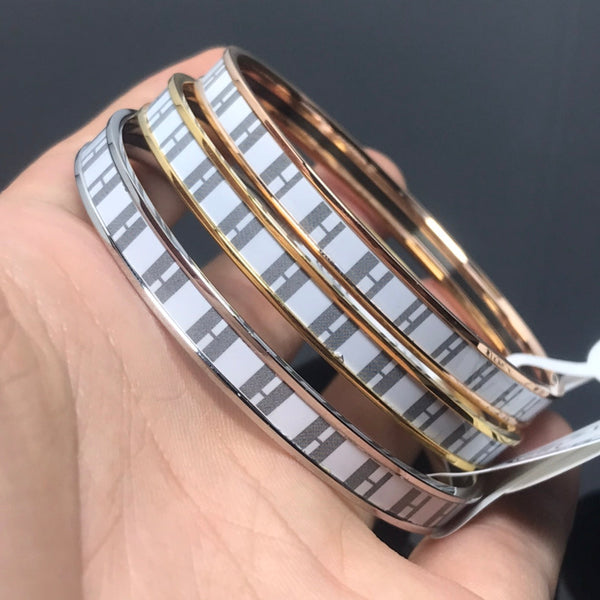 H Enamel Bangle White Gray Bracelet