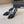 CROSS STRAP HIGH HEEL IN BLACK SILK GOLD CHAIN