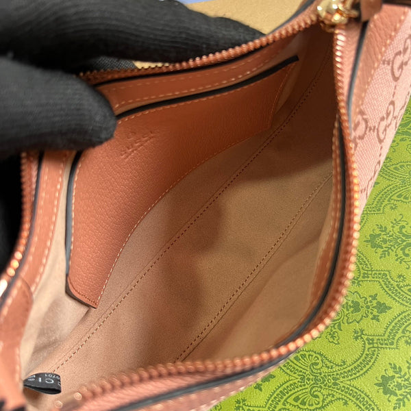 OPHIDIA GG SMALL 25 HANDBAG IN LIGHT PINK CANVAS AND CALFSKIN