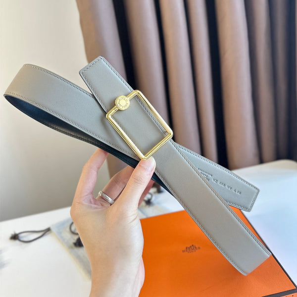 TUBE H BELT BUCKLE & REVERSIBLE KHAKI BROWN AND BLACK LEATHER STRAP 38MM GOLD HARDWARE