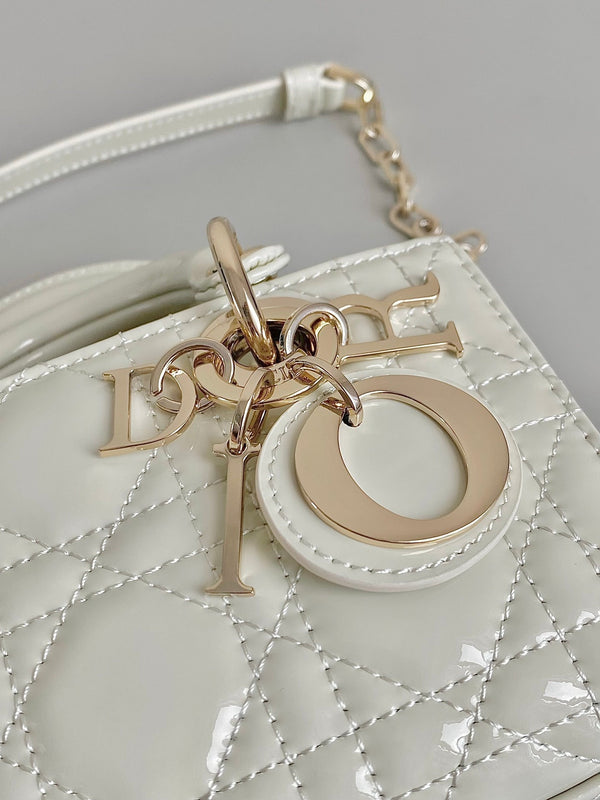 MINI D-JOY BAG 17 IN WHITE LAMBSKIN