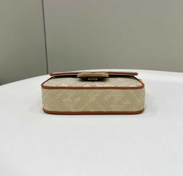 FENDI 19 BAGUETTE BAG IN FLAX YELLOW CANVAS WITH GOLD HARDWARE