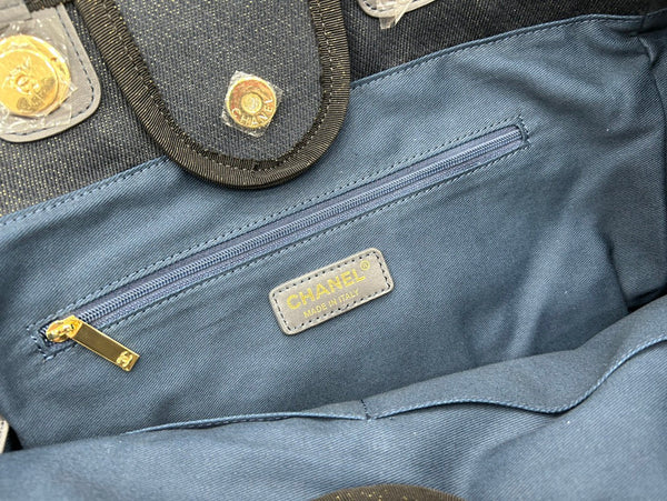 CC Deauville Tweed Bag Navy Leather Gold Hardware 21