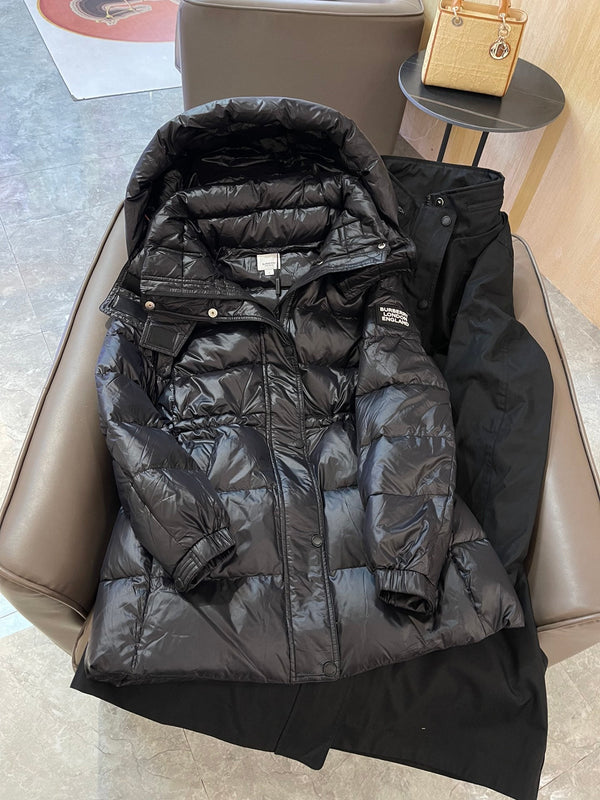 Burberry 25 Trench Coat Two-piece Set Black Cotton Down Nylon