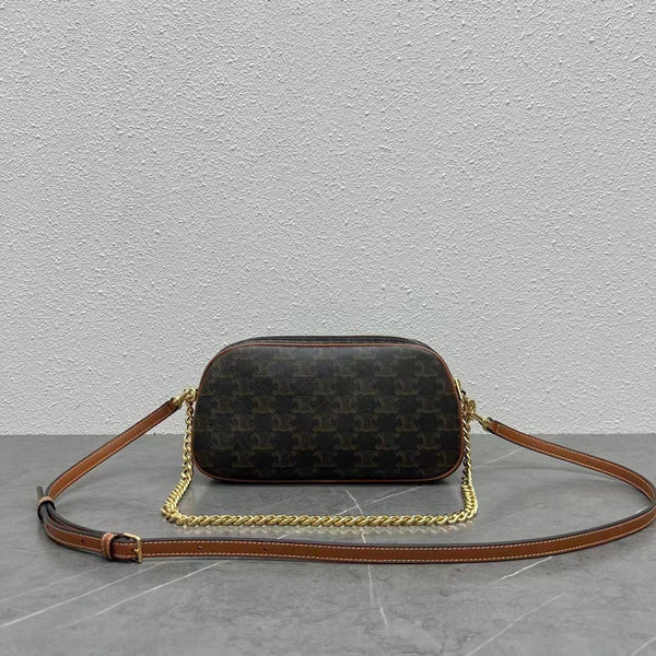 Celine Mini Camera Shoulder Bag Triomphe Black Brown Canvas & Calfskin