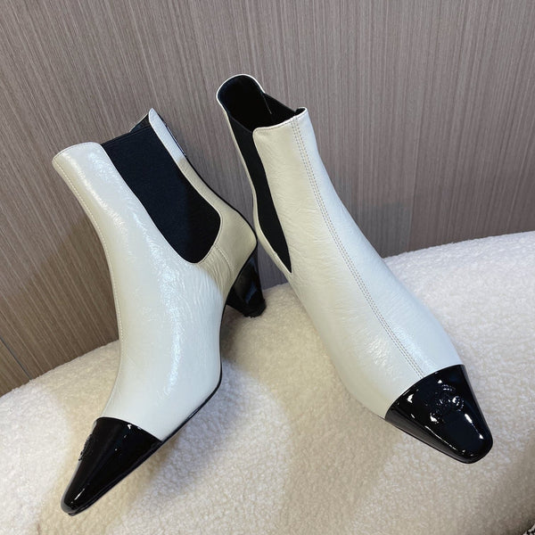 CC 26s Chelsea Boots 5cm White Black Leather Patent 108819