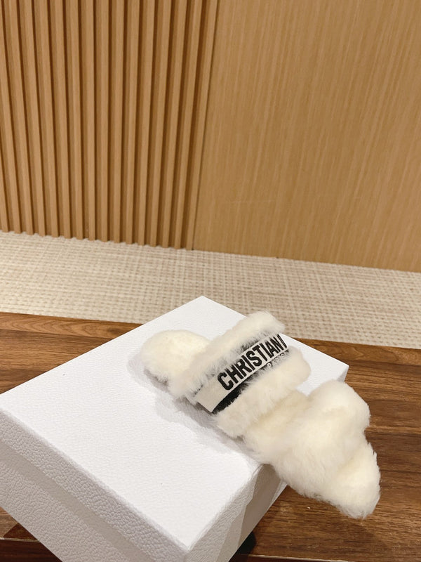 CD Sandal White Black Fleece And Canvas Fabric