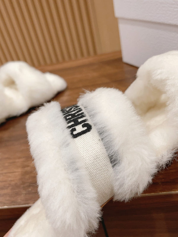 CD Sandal White Black Fleece And Canvas Fabric