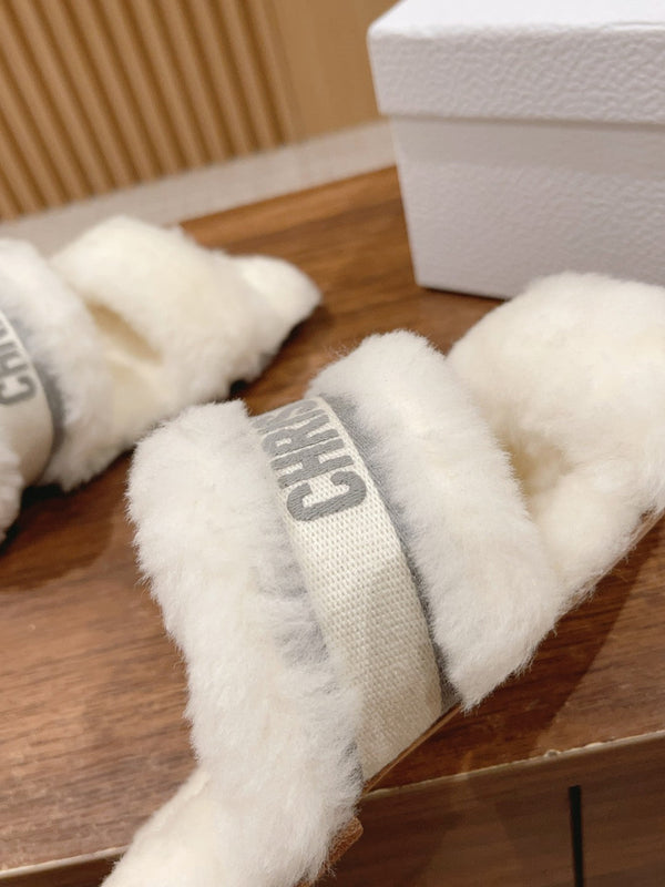 CD Sandal White Grey Fleece And Canvas Fabric