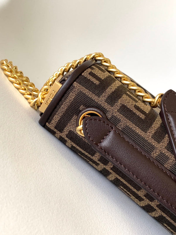 Fend Baguette 24 Brown FF Jacquard Fabric Bag Ghw