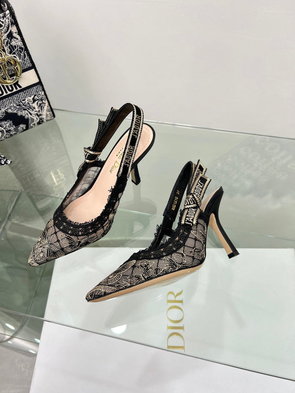 J'Adior Slingback Pump 95mm In Black Lace Fabric 100837
