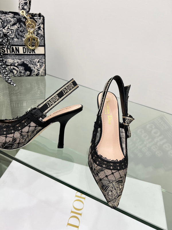 J'Adior Slingback Pump 95mm In Black Lace Fabric 100837