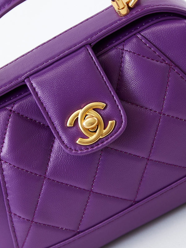 CC 24A Top Handle 18cm Purple Wax Leather Gold Hardware 238467