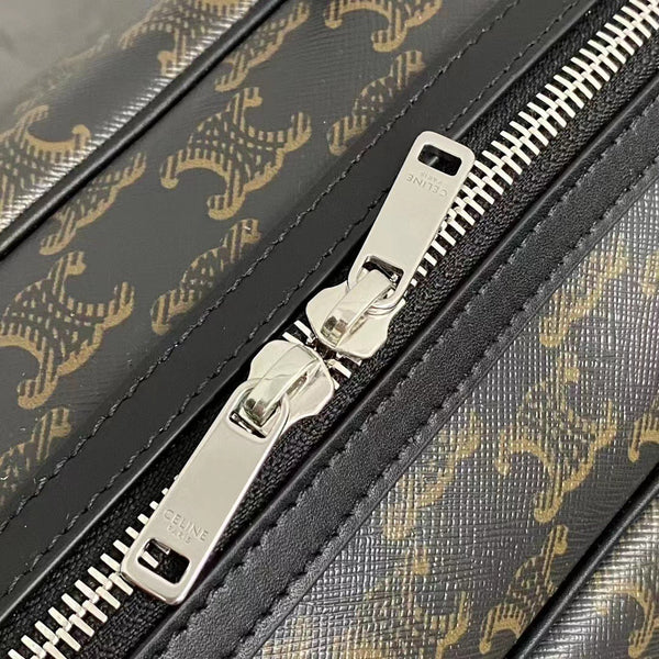 Celine Duffle Bag Bag Triomphe Black Beige Canvas & Calfskin
