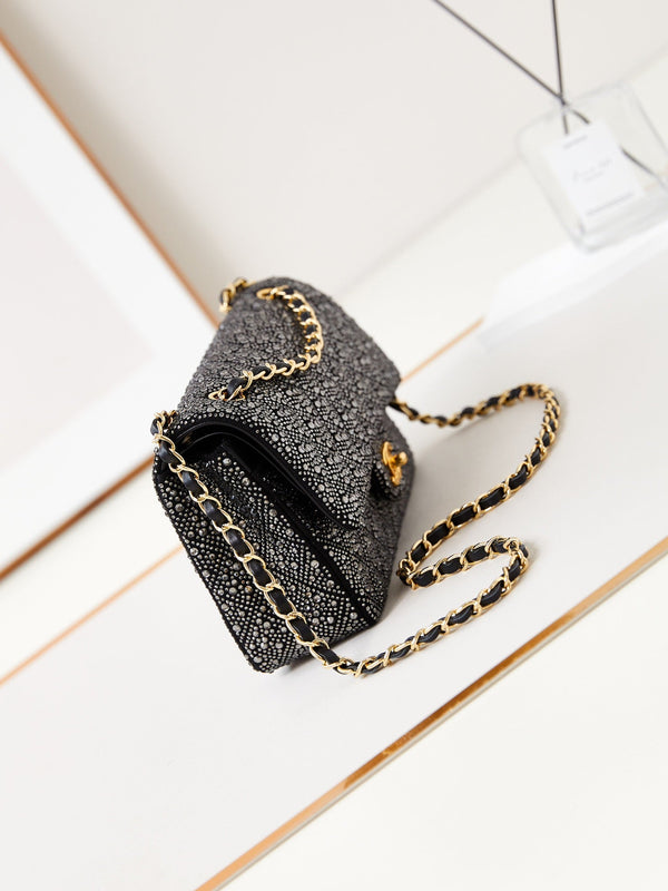 24b medium flap bag 25cm black lambskin silver diamond