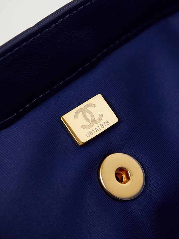 CC 24A Top Handle 23.5cm Night Blue Wax Leather Gold Hardware 238473