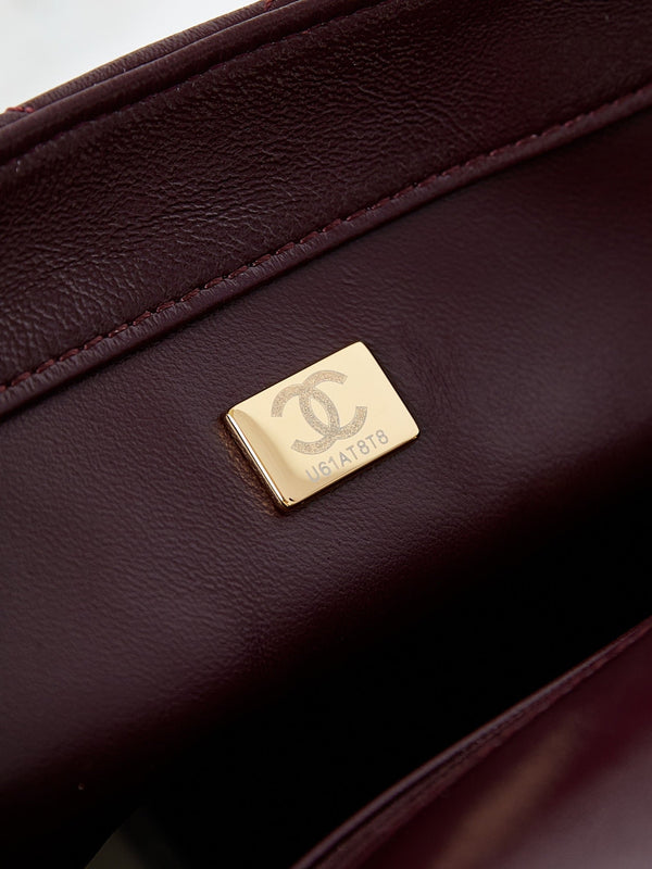 CC Flap Bag With Top Handle 25cm Wine Red Sheepskin Gold Hardware 238481