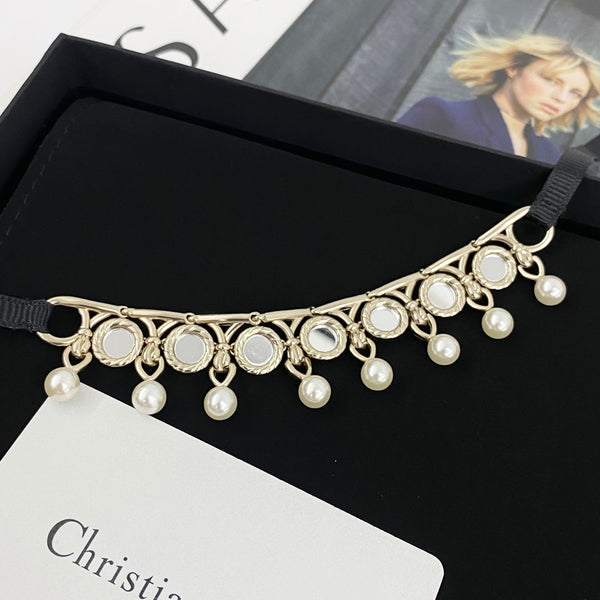 CD 26S Pearl Drop Choker Necklace In Gold Tone Metal 631050