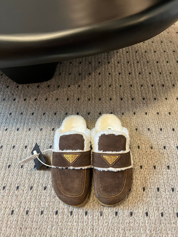 Pra Slippers Dark Brown Suede & Shearling 478565