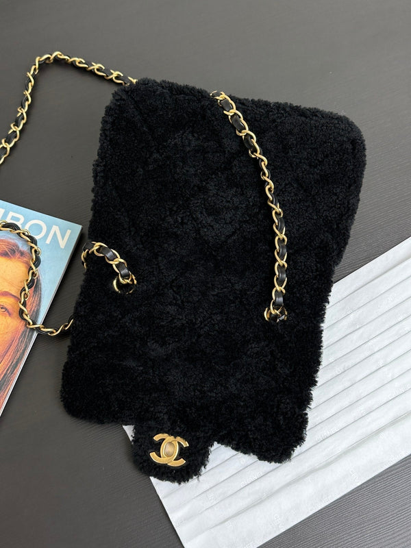 Flap Bag Mini 18cm Black Sherling Lambskin Gold Hardware