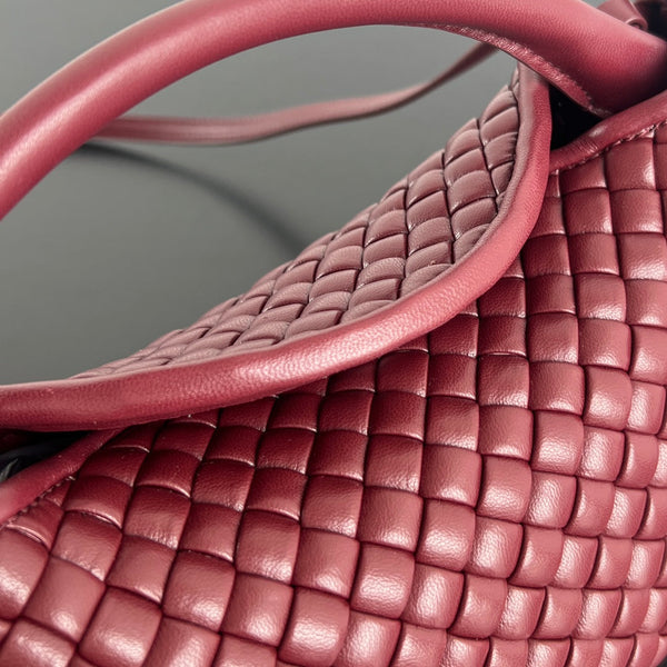 BV Small Cobble Top Handle 23cm Dark Red Lambskin