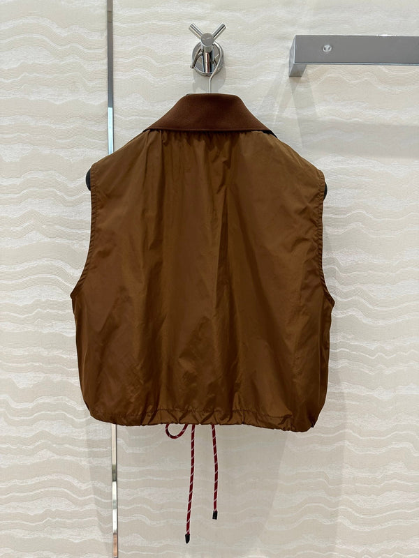 Miu Miu 25 Sport Zipper Vest Cocoa Brown Technical Fabric