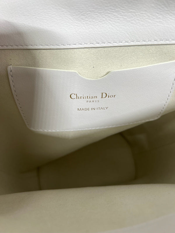 CD Montaigne Large Chain Bucket Bag White Calfskin 336797
